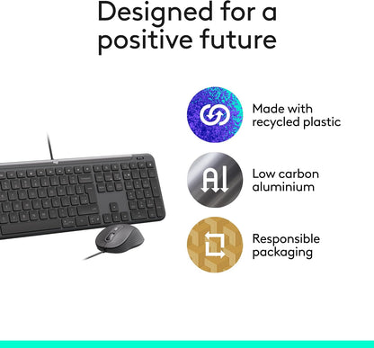 Logitech Signature Slim Wired Combo MK620 for Business, Optical Wired Mouse, Full-Size Keyboard, USB-C Plug-and-Play, Windows/Mac/Chrome/PC/laptops, QWERTY UK English Layout - Graphite