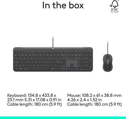 Logitech Signature Slim Wired Combo MK620 for Business, Optical Wired Mouse, Full-Size Keyboard, USB-C Plug-and-Play, Windows/Mac/Chrome/PC/laptops, QWERTY UK English Layout - Graphite