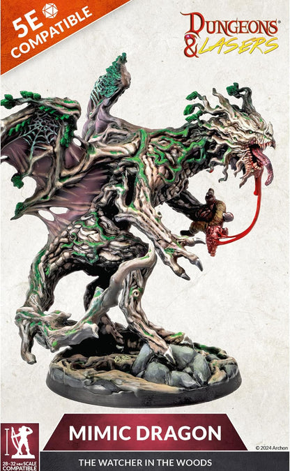 Dungeons & Lasers Mimic Dragon Miniature Figure - Tall 5" Height with Scenic Base - 5E Compatible for use with DND and Tabletop RPG Games - Highly Detailed and Unpainted