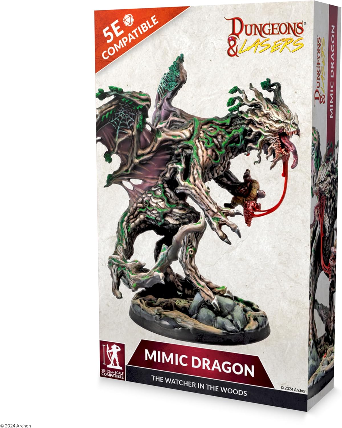 Dungeons & Lasers Mimic Dragon Miniature Figure - Tall 5" Height with Scenic Base - 5E Compatible for use with DND and Tabletop RPG Games - Highly Detailed and Unpainted