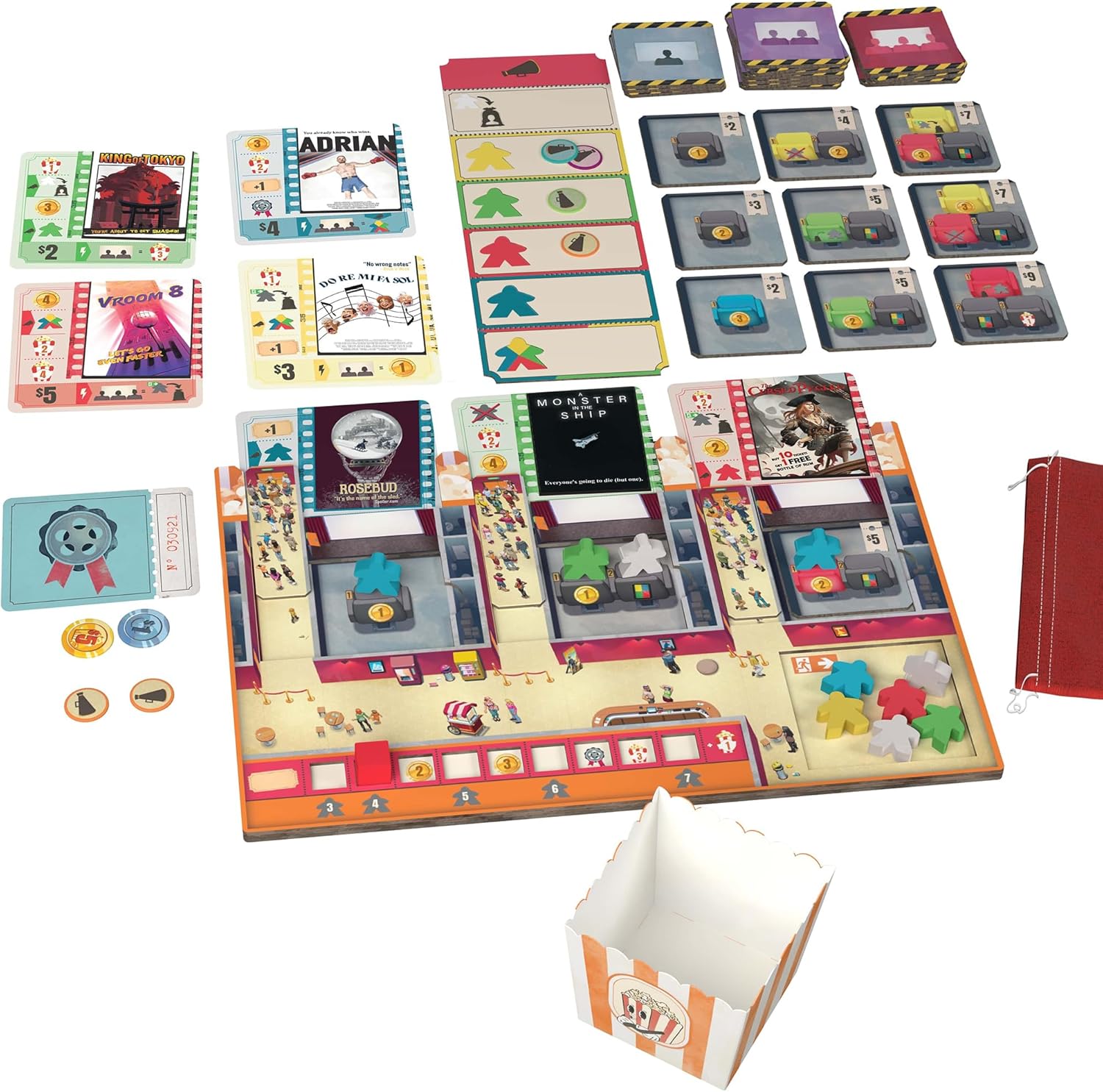 IELLO: Popcorn - Bag-Building & Placement Board Game, Manage A Movie Theater, Attract Cinema Guests, Competitive Play, Family Ages 10+, 2-4 Players