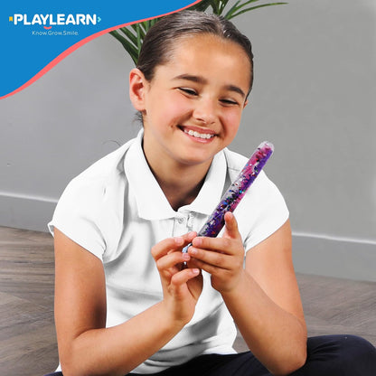Playlearn SMGT4 Sensory Small Clear Durable Tubes Age 3+ in Shatter-Proof Plastic Filled with Swirling Liquid and Glitter in Bright Colours, Multicolor, Medium