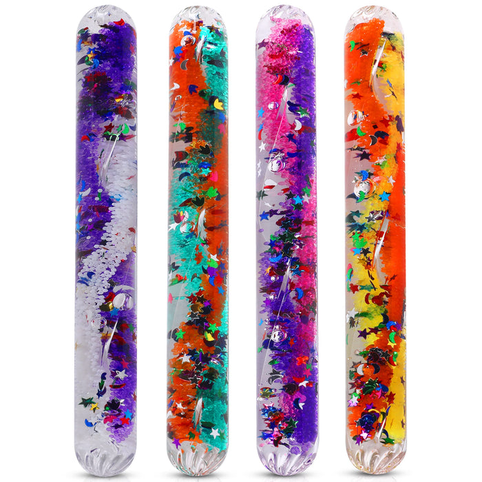 Playlearn SMGT4 Sensory Small Clear Durable Tubes Age 3+ in Shatter-Proof Plastic Filled with Swirling Liquid and Glitter in Bright Colours, Multicolor, Medium