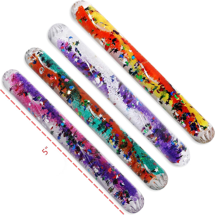 Playlearn SMGT4 Sensory Small Clear Durable Tubes Age 3+ in Shatter-Proof Plastic Filled with Swirling Liquid and Glitter in Bright Colours, Multicolor, Medium
