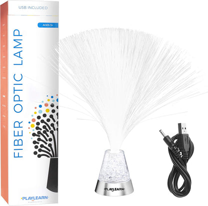 Playlearn Fibre Optic Colour Changing Lamp, Crystal Filled Base - 4 Colours Battery Operated, For Kids, Adults - 13 Inch Mood Novelty Lamp Bedroom or Table Decoration