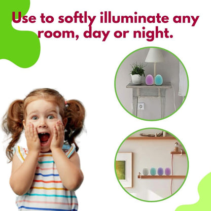 Playlearn Colour Changing Small Nightlight Eggs, Multicolour Luminous Flux LED Mood Lighting for Living Room, Kid's Bedroom Bedside, Nursery, Bathroom, Sensory Lights, Battery Powered Pack of 4