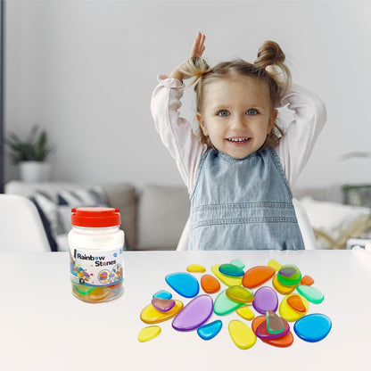 Playlearn Rainbow Stacking Stones Sensory Fidget (30 pcs) - Color Mixing, Light Table Add-On, Water Play, Kid-Safe Acrylic Pebbles