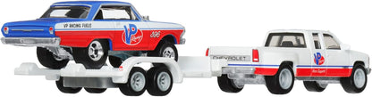 Hot Wheels Team Transport '63 Chevy Nova & '88 Chevy Silverado Die-Cast Vehicle Set, Racing Car with Trailer, VP Racing, 1:64 Scale