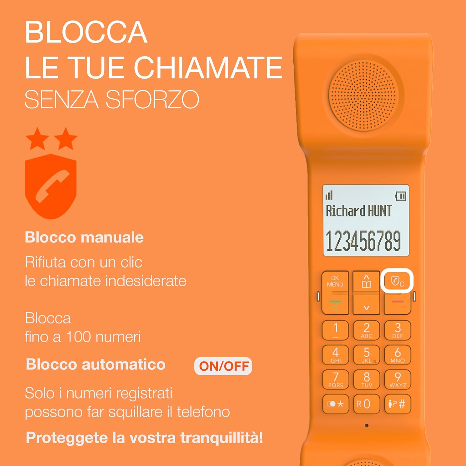 ALCATEL ePure Iconic - Telefono fisso cordless DECT - Design vintage - Grande display grafico ad alta leggibilità - Vivavoce - Funzione blocco chiamate - Arancione