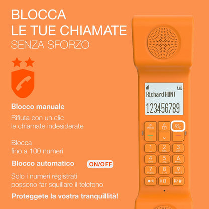 ALCATEL ePure Iconic - Telefono fisso cordless DECT - Design vintage - Grande display grafico ad alta leggibilità - Vivavoce - Funzione blocco chiamate - Arancione