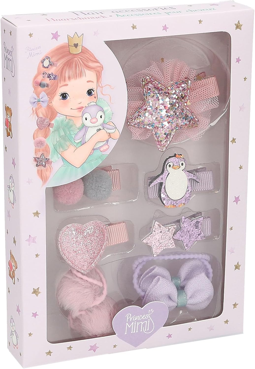 Depesche 13247 Princess Mimi Hair Clips Set in Pink and Purple, Accessory Set with Decorated Hair Clips, Hair Bobbles and Much More