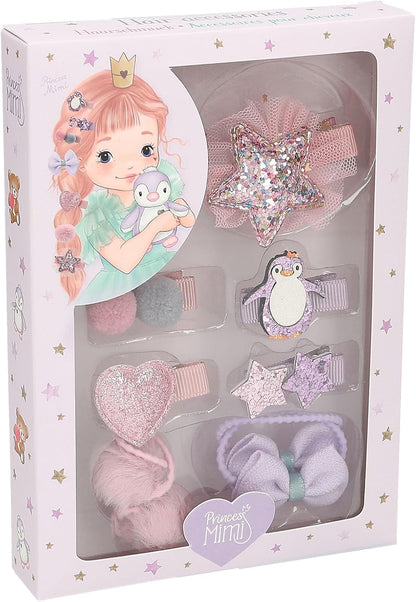 Depesche 13247 Princess Mimi Hair Clips Set in Pink and Purple, Accessory Set with Decorated Hair Clips, Hair Bobbles and Much More