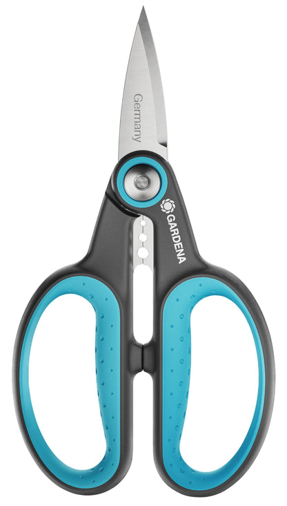 GARDENA HerbCut: stainless steel herb scissors for cutting herbs with woody stems, 52 mm blades, handles made from recycled plastic, with leaf stripper for herbs like rosemary (12214-20