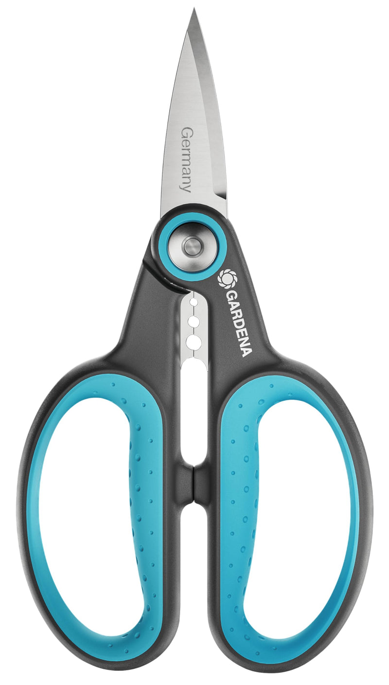 GARDENA HerbCut: stainless steel herb scissors for cutting herbs with woody stems, 52 mm blades, handles made from recycled plastic, with leaf stripper for herbs like rosemary (12214-20