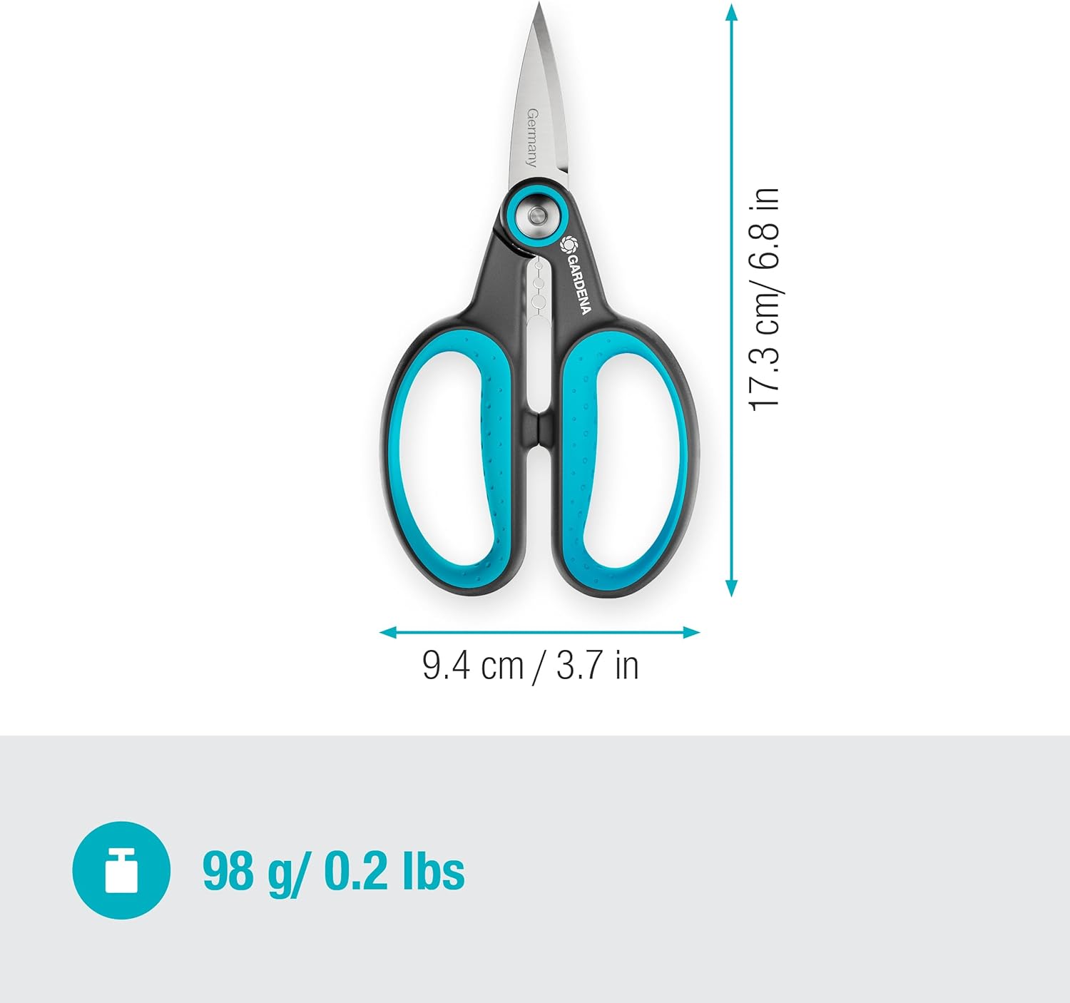 GARDENA HerbCut: stainless steel herb scissors for cutting herbs with woody stems, 52 mm blades, handles made from recycled plastic, with leaf stripper for herbs like rosemary (12214-20