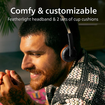 Philips CENTURY 2000 Series Wireless On-Ear Headphones TAH2000BK/00 “The Ringo” | Retro Bluetooth 5.4 Headphones with 26h Play Time, Multipoint, Mic, On-Ear Controls & Spare Cushions