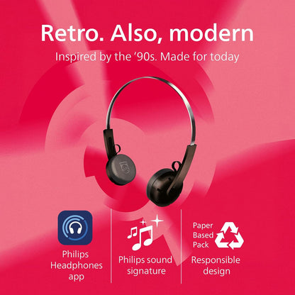 Philips CENTURY 2000 Series Wireless On-Ear Headphones TAH2000BK/00 “The Ringo” | Retro Bluetooth 5.4 Headphones with 26h Play Time, Multipoint, Mic, On-Ear Controls & Spare Cushions