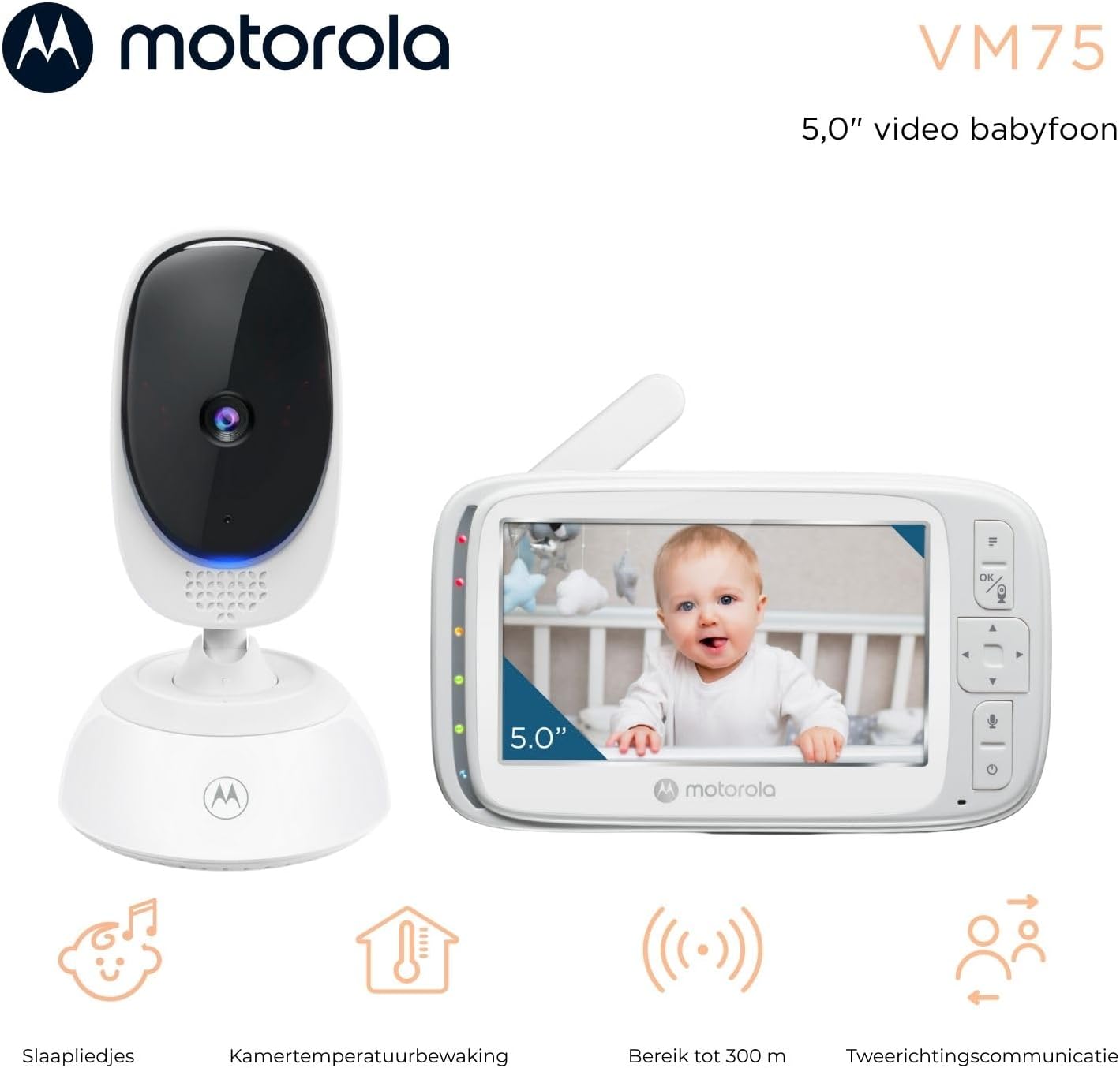 Motorola Nursery VM75 Baby Monitor - 5-Inch Parent Unit Baby Monitor, Infrared Night Vision, Digital Zoom, Two-Way Talk, and Lullabies