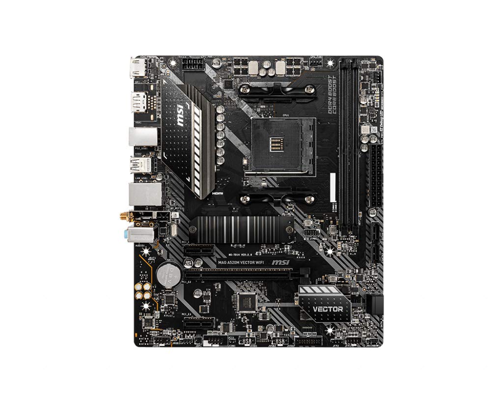 MSI MAG A520M VECTOR WIFI Gaming Motherboard (AMD Ryzen 3000 3rd Generation ryzen AM4, DDR4, M.2, USB 3.2 Generation 1, Wi-Fi, DP/HDMI, Micro ATX