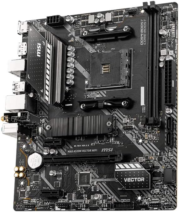 MSI MAG A520M VECTOR WIFI Gaming Motherboard (AMD Ryzen 3000 3rd Generation ryzen AM4, DDR4, M.2, USB 3.2 Generation 1, Wi-Fi, DP/HDMI, Micro ATX