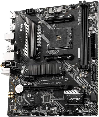MSI MAG A520M VECTOR WIFI Gaming Motherboard (AMD Ryzen 3000 3rd Generation ryzen AM4, DDR4, M.2, USB 3.2 Generation 1, Wi-Fi, DP/HDMI, Micro ATX