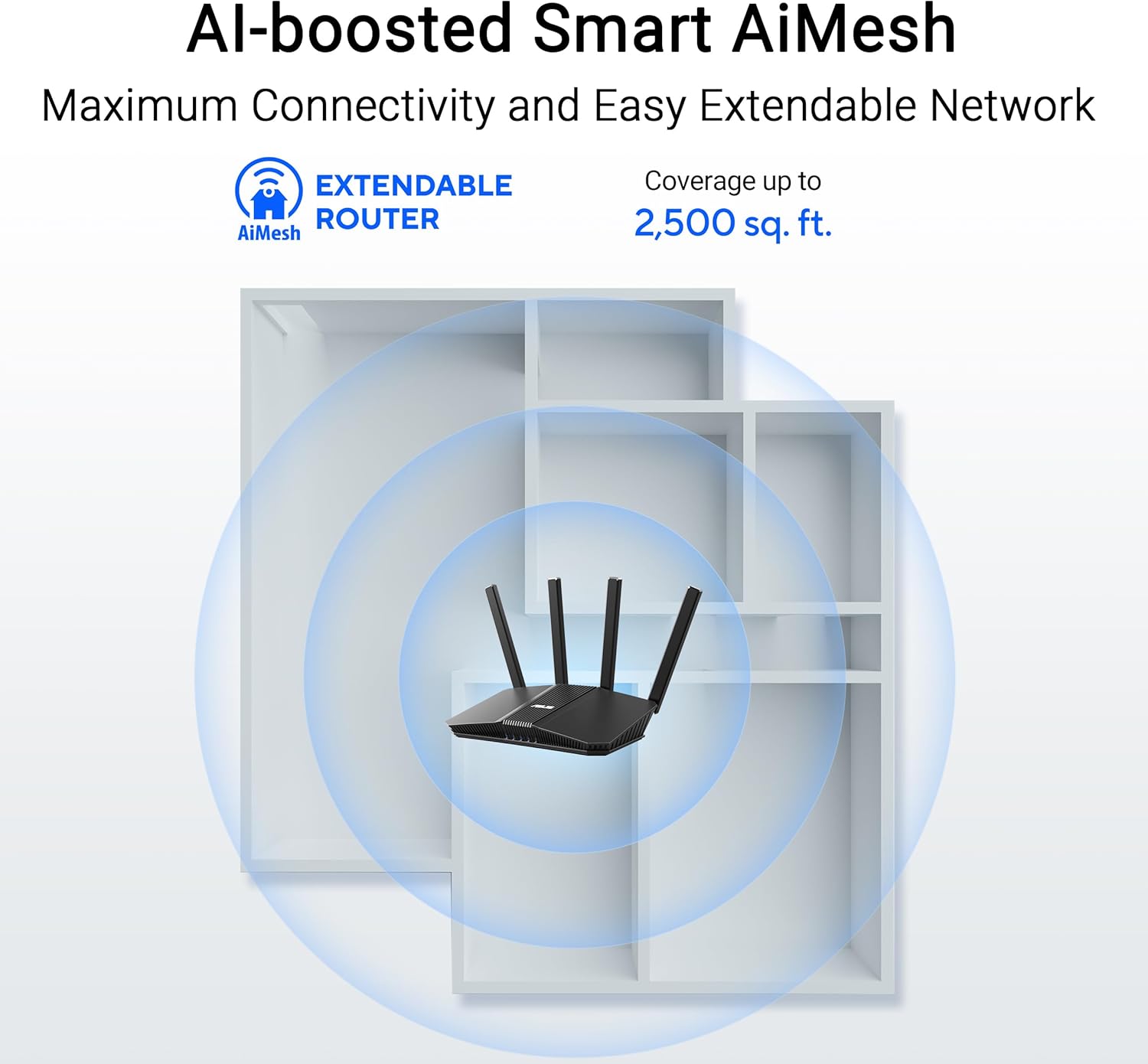 ASUS RT-BE82U BE6500 WiFi 7 Dual-Band Extendable Router (4K QAM, MLO, 5X 2.5GbE Ports, Commercial Level Network Security, Parental Control, IoT Network, Child Network and VPN Network