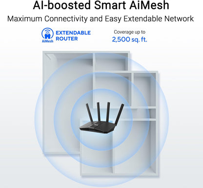 ASUS RT-BE82U BE6500 WiFi 7 Dual-Band Extendable Router (4K QAM, MLO, 5X 2.5GbE Ports, Commercial Level Network Security, Parental Control, IoT Network, Child Network and VPN Network