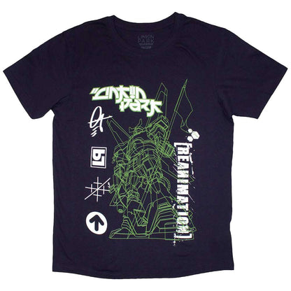 T-Shirt # X-Large Unisex Blue # Reanimation Robot Sketch