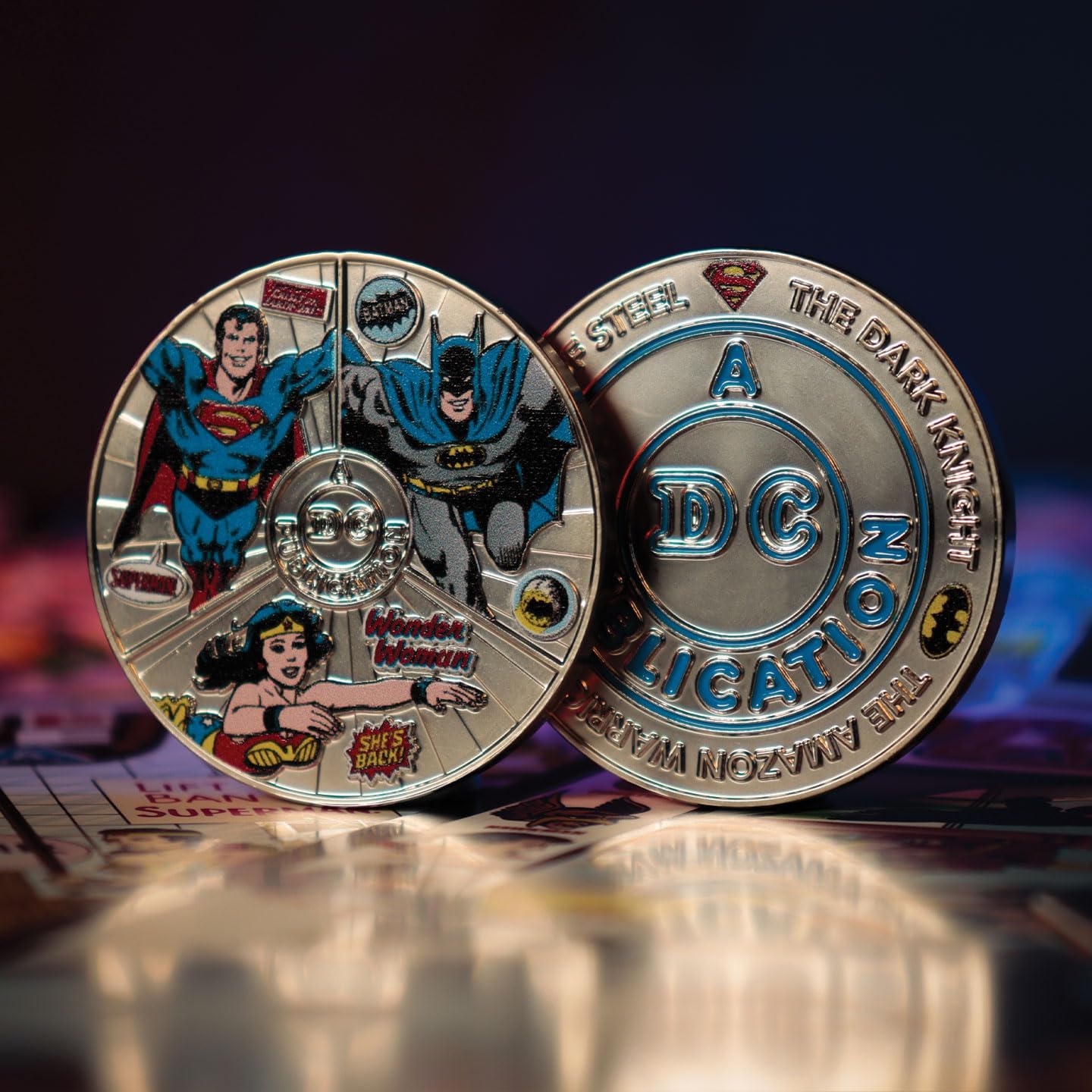FaNaTtik DC Comics Legends Limited Edition Collector's Coin featuring Superman, Batman, and Wonder Woman
