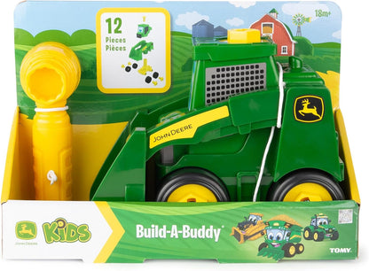 John Deere Build‑A‑Buddy - Set da gioco con minipala da 13 pezzi, giocattolo da asporto con strumento a cricchetto, ruote push-along, paletta da lavoro per motori fini e giochi fantasiosi, giocattolo