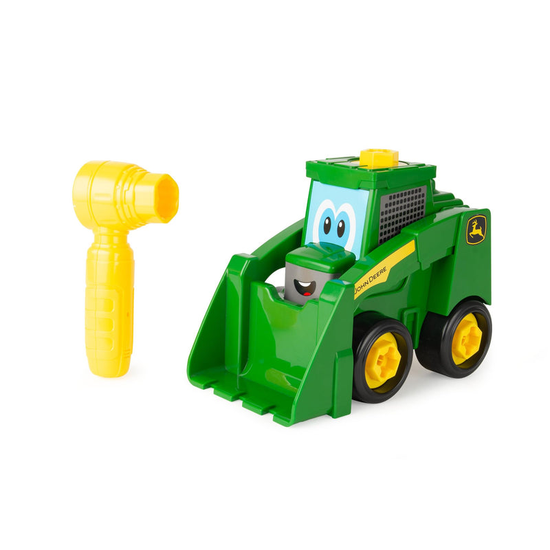 John Deere Build‑A‑Buddy - Set da gioco con minipala da 13 pezzi, giocattolo da asporto con strumento a cricchetto, ruote push-along, paletta da lavoro per motori fini e giochi fantasiosi, giocattolo