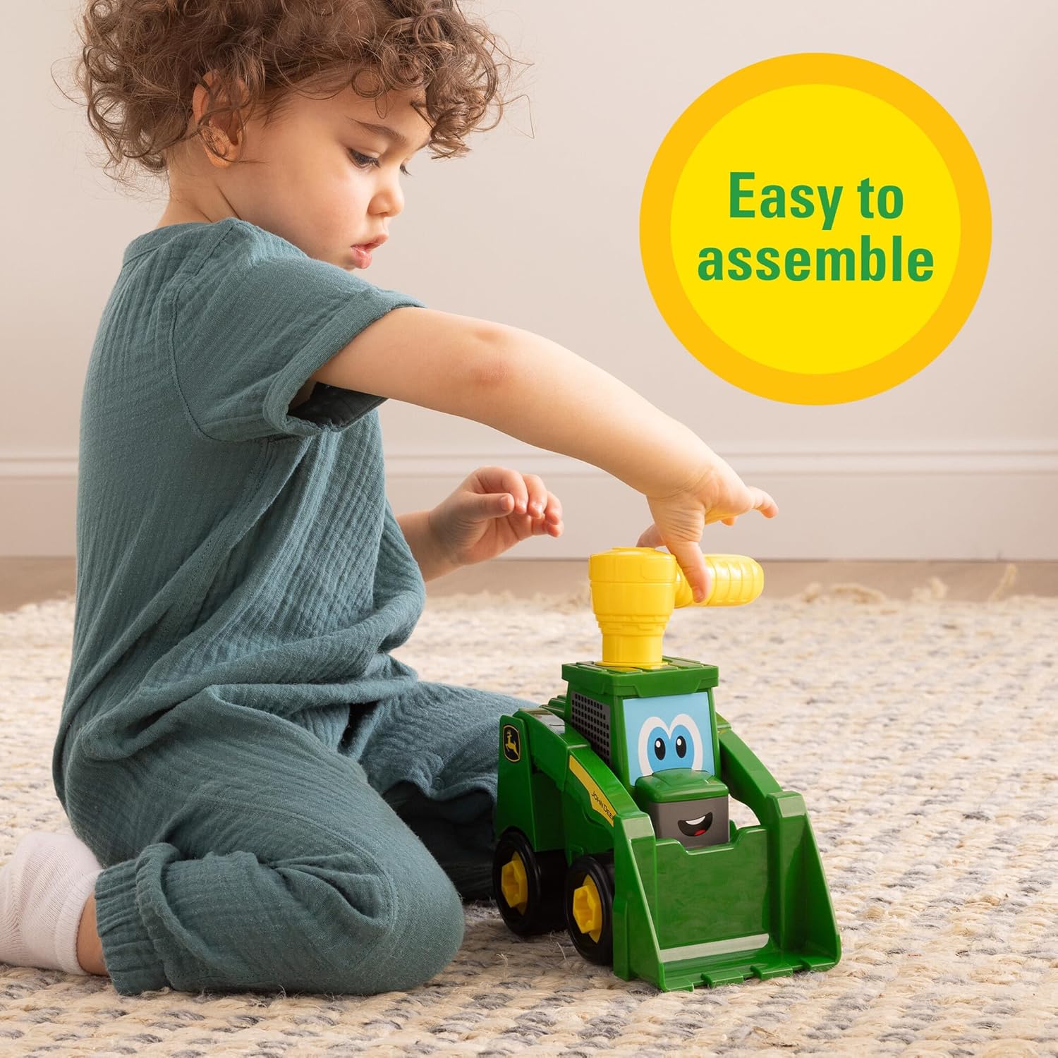 John Deere Build‑A‑Buddy - Set da gioco con minipala da 13 pezzi, giocattolo da asporto con strumento a cricchetto, ruote push-along, paletta da lavoro per motori fini e giochi fantasiosi, giocattolo