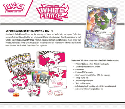 Pokémon TCG: Scarlet & Violet—White Flare Elite Trainer Box – Reshiram (1 Full-Art Tornadus Promo Card, 9 Boosters & Premium Accessories