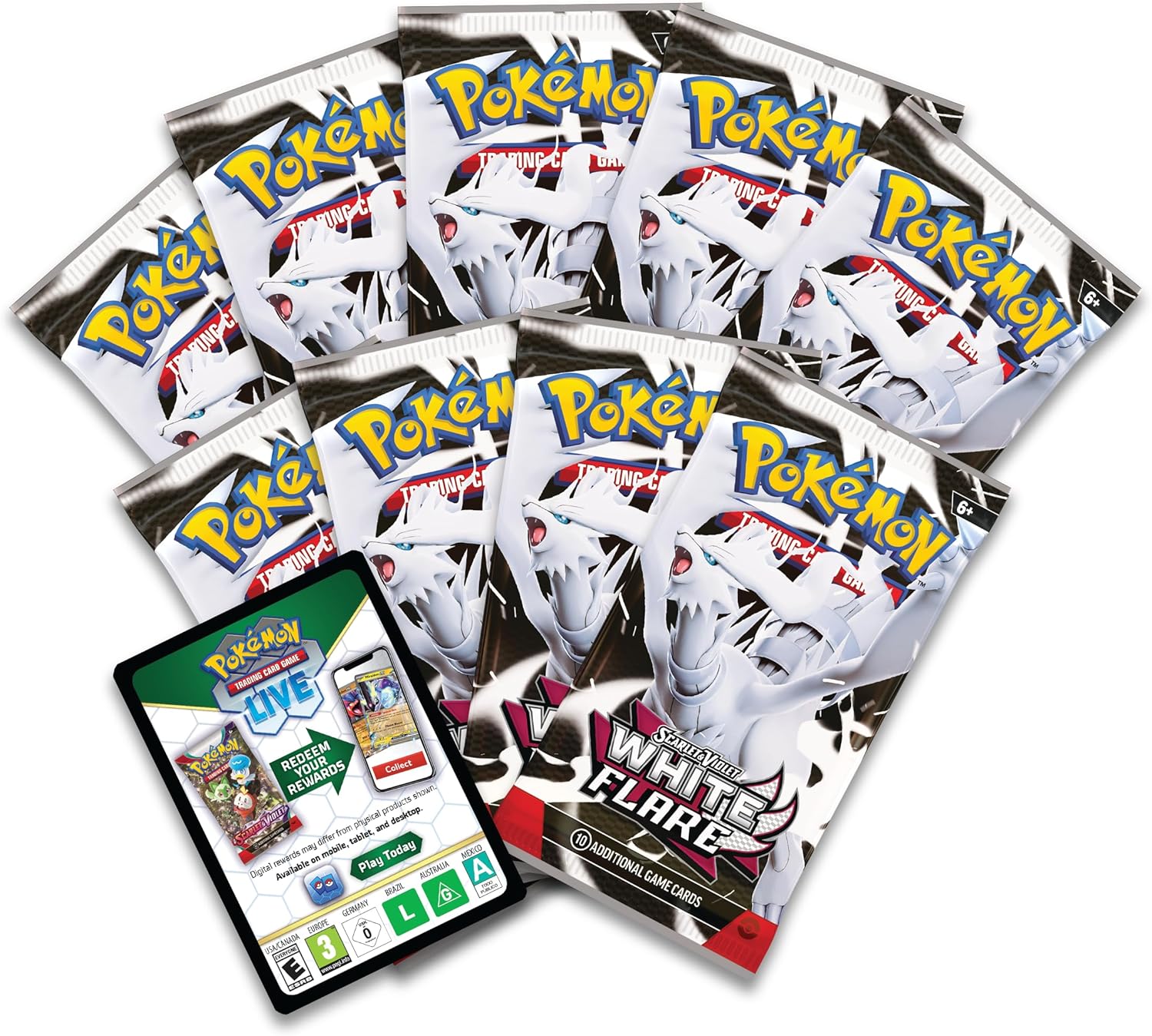 Pokémon TCG: Scarlet & Violet—White Flare Elite Trainer Box – Reshiram (1 Full-Art Tornadus Promo Card, 9 Boosters & Premium Accessories