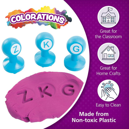 Colorations Alfabet deeg stempelset, hoofdletters - set van 26 briefstempels, leuk ABC leerhulpmiddel voor peuters, ideaal voor klaslokaal en thuisleren