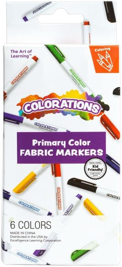 Marqueurs pour tissu – Couleurs primaires, vibrants, dessinés et couleurs sur n'importe quelle toile ou coton