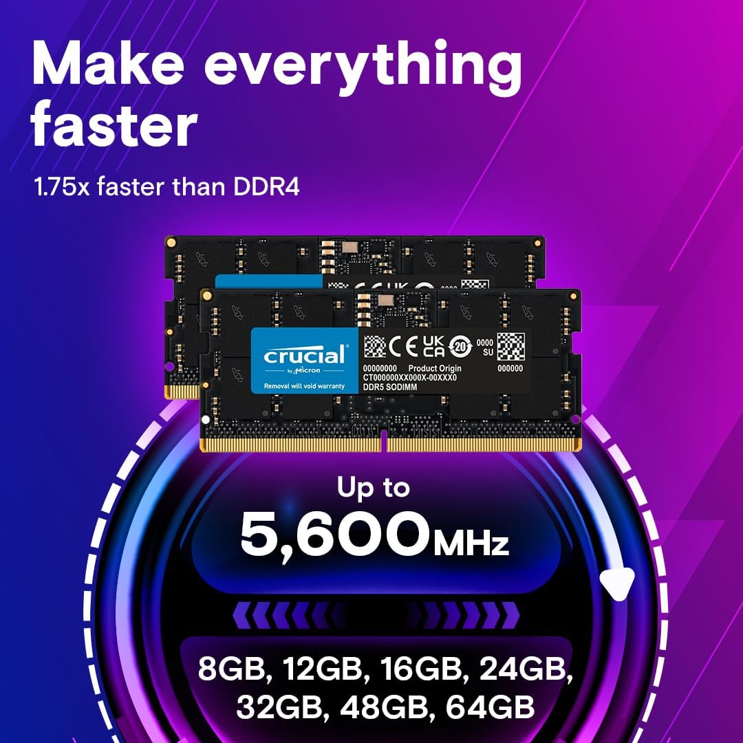 Crucial DDR5 RAM 64GB 5600MHz, Desktop Computer Memory, High Performance RAM (or 5200MHz, 4800MHz), CL46 - CT64G56C46U5