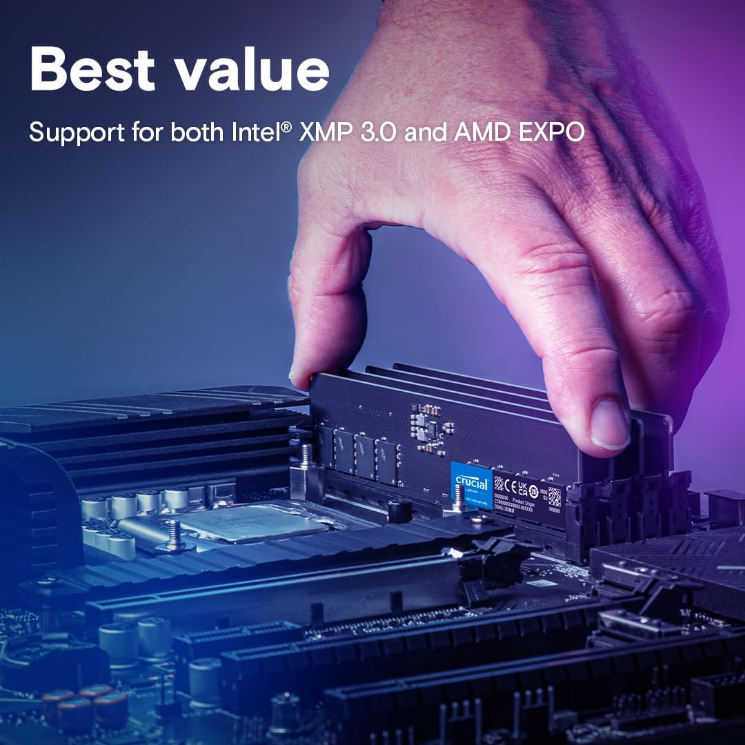 Crucial DDR5 RAM 64GB 5600MHz, Desktop Computer Memory, High Performance RAM (or 5200MHz, 4800MHz), CL46 - CT64G56C46U5