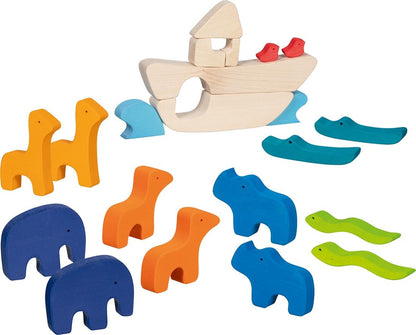 goki Evolution 51454 Designspel Ark van Noach van hout, 21-delig houten speelgoed met dieren en schip, Made in Europe