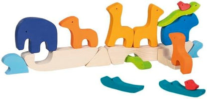 goki Evolution 51454 Designspel Ark van Noach van hout, 21-delig houten speelgoed met dieren en schip, Made in Europe