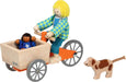 Lastenfahrrad mit 2 Biegepuppen und Hund: Lastenrad: 16 x 6,8 x 7,5 cm, Holz, Textil, 4 Teile, per Set
