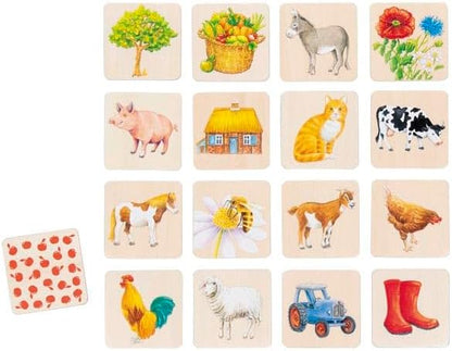 goki 56300 Memospel op het platteland, van hout, klassieker, voor het hele gezin, het vinden van koppels, bevordert geheugen en visuele waarneming, houten box om op te bergen, set van 32, vanaf 3 jaar