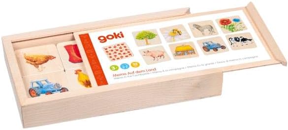 goki 56300 Memospel op het platteland, van hout, klassieker, voor het hele gezin, het vinden van koppels, bevordert geheugen en visuele waarneming, houten box om op te bergen, set van 32, vanaf 3 jaar