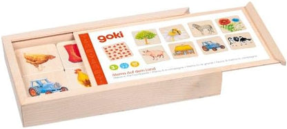 goki 56300 Memospel op het platteland, van hout, klassieker, voor het hele gezin, het vinden van koppels, bevordert geheugen en visuele waarneming, houten box om op te bergen, set van 32, vanaf 3 jaar