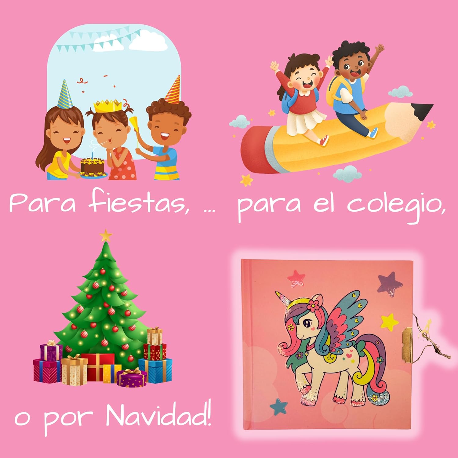 FAMU Land Notitieboek voor meisjes en jongens, klein reisboek, 135 x 135 mm, met slot, mooi cadeau voor kinderen voor verjaardag en Kerstmis, 6, 7, 8, 9, 10 jaar, geheim dagboek, schattig notitieboek