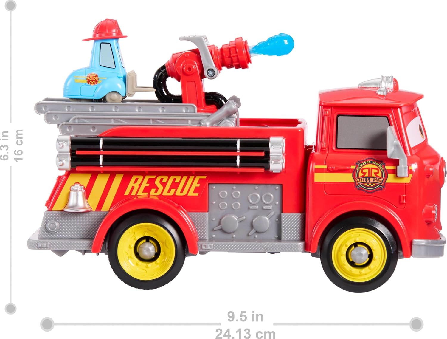 Mattel Disney and Pixar Cars Toy Firetruck, Radiator Springs Race & Rescue Fire Fighting Red & Guido, 2 Plastic Flame Targets & 2 Water Projectiles, JFL54