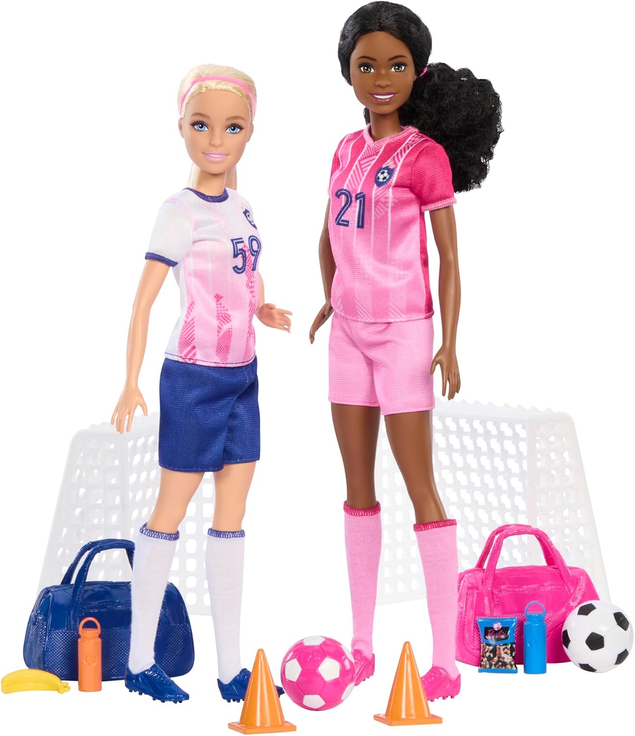 Barbie Careers Playset, Soccer Player Set with 2 Fashion Dolls & 15 Accessories Including Barbie 'Brooklyn”, Blonde Petite Player, 2 Nets & More, HRG88