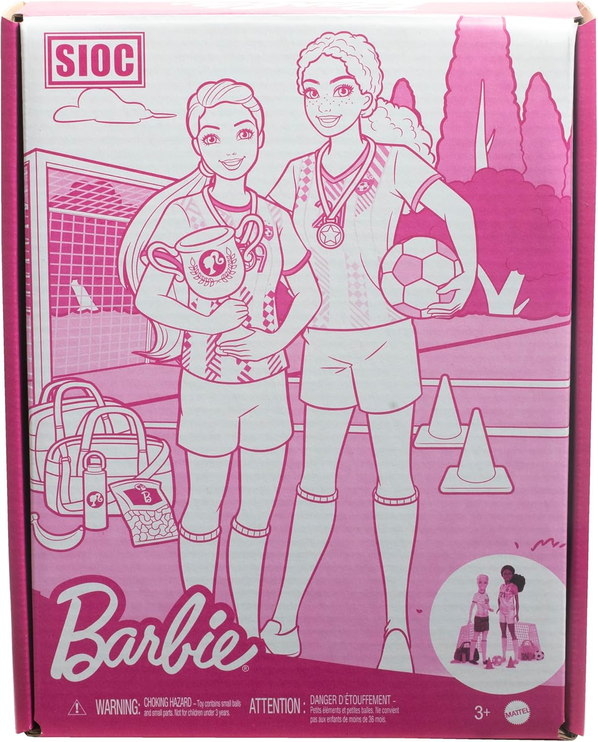 Barbie Careers Playset, Soccer Player Set with 2 Fashion Dolls & 15 Accessories Including Barbie 'Brooklyn”, Blonde Petite Player, 2 Nets & More, HRG88
