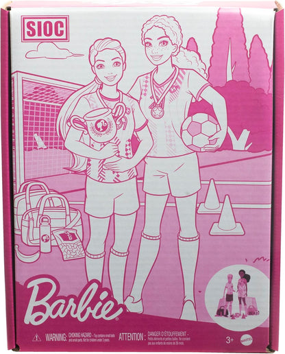 Barbie Careers Playset, Soccer Player Set with 2 Fashion Dolls & 15 Accessories Including Barbie 'Brooklyn”, Blonde Petite Player, 2 Nets & More, HRG88