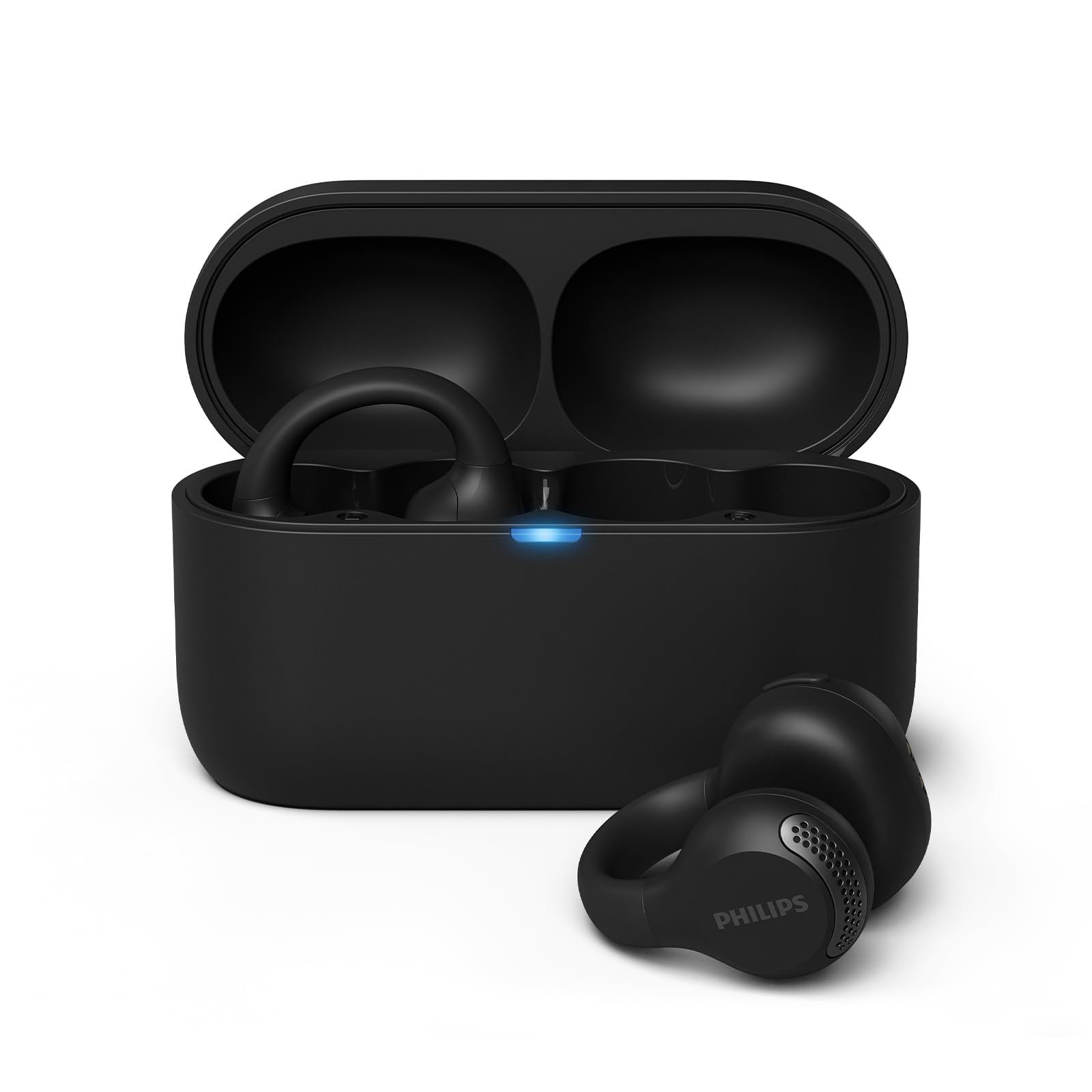 Philips TAQ2000BK Ear Cuff Style True Wireless Open Ear Multipoint Bluetooth Earbuds - 28 Hours Playtime, Pocket-sized charging case, Clear calls, Ideal for commuting and exercise - Black